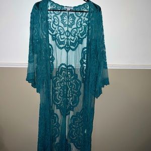 Teal Long Lace Kimono